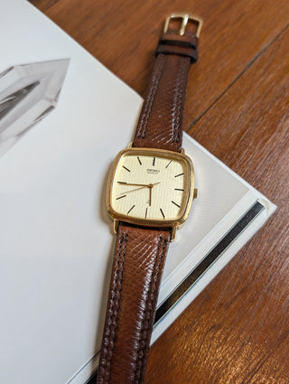 Vintage Seiko Quartz Gold Square Leather Strap Watch