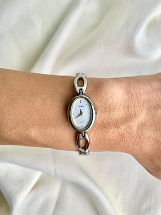 Alba Quartz Silver-Tone Oval Link Bracelet Watch