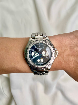 Fossil Quartz Chronograph Silver-Tone Round Link Bracelet Watch