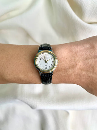 Alba Urban Quartz Two-tone Round Black Leather Strap Watch