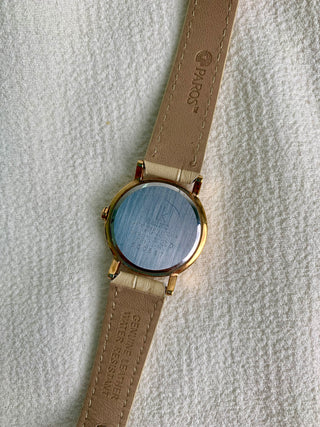 Vintage Seiko Quartz Gold-Tone Round Beige Leather Strap Watch