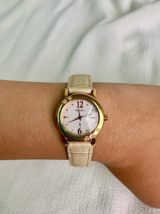 Vintage Seiko Quartz Gold-Tone Round Beige Leather Strap Watch