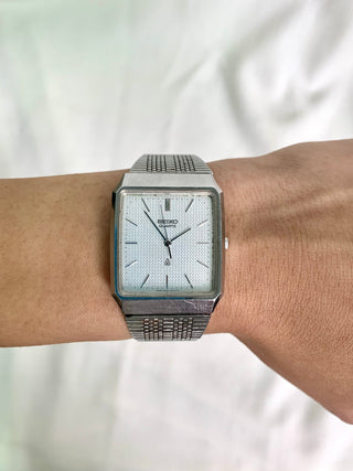 Vintage Seiko Quartz Silver-Tone Rectangular Bracelet Watch