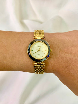 Concret Paris Quartz Bejewelled Round Gold-Tone Bracelet Watch