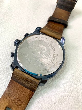 Diesel Quartz Space Grey Round Brown Leather Strap Watch