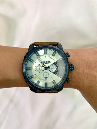 Diesel Quartz Space Grey Round Brown Leather Strap Watch