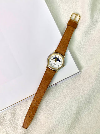 Montine Quartz Two-Tone Round Brown Leather Strap Watch