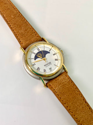 Montine Quartz Two-Tone Round Brown Leather Strap Watch