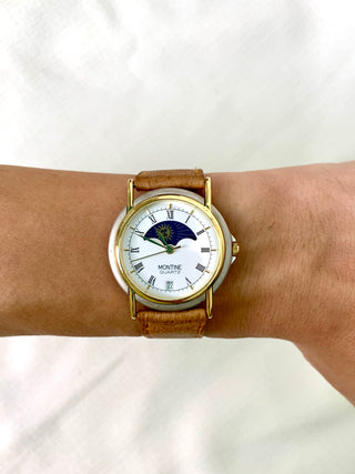Montine Quartz Two-Tone Round Brown Leather Strap Watch