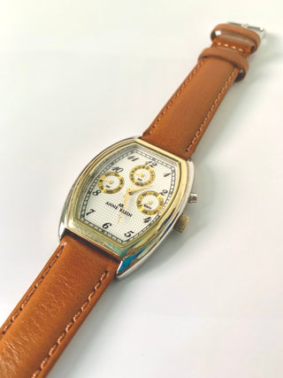 Anne Klein Quartz Two-Tone Tonneau Brown Leather Strap Watch
