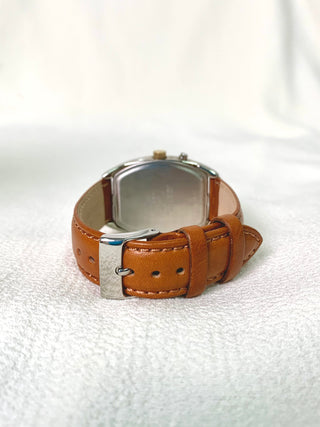 Anne Klein Quartz Two-Tone Tonneau Brown Leather Strap Watch