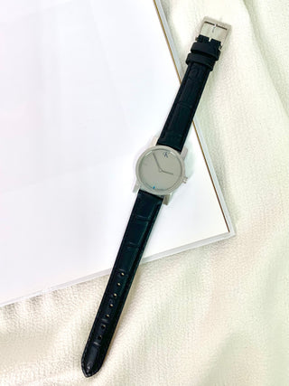 Calvin Klein Quartz Silver Round Black Leather Strap Watch