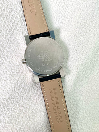 Calvin Klein Quartz Silver Round Black Leather Strap Watch