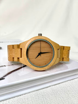 Kingnow Quartz Bamboo Round Bracelet Watch