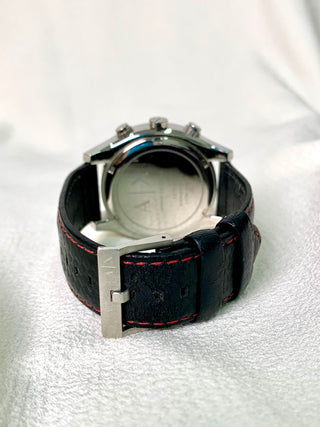 Armani Exchange Quartz Chronograph Silver Round Black Leather Strap Watch