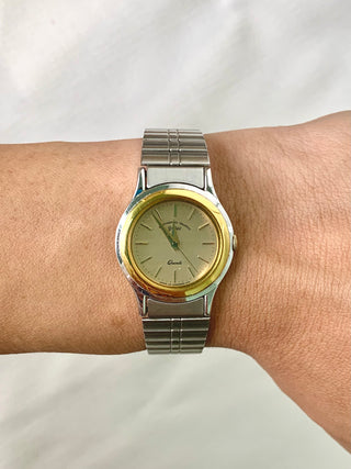 Orient Quartz Two-Tone Round Silver-Tone Bracelet Watch