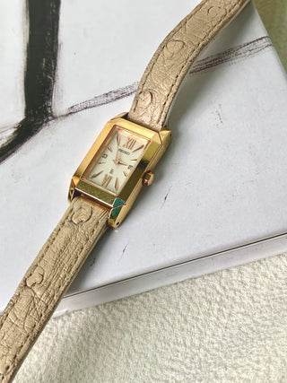 Limited Edition Seiko Lukia Quartz Gold-Tone Rectangular Beige Leather Watch