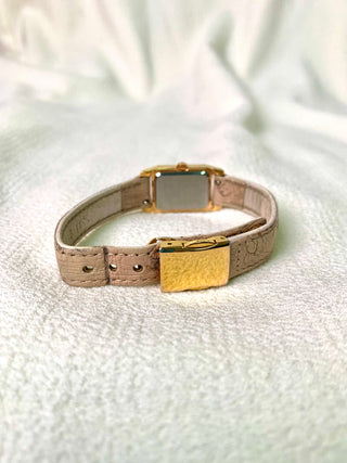 Limited Edition Seiko Lukia Quartz Gold-Tone Rectangular Beige Leather Watch