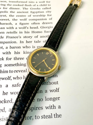 Seiko Alba Quartz Two-Tone Round Black Leather Watch