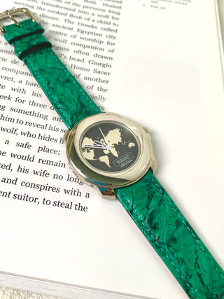 United Colors Of Benetton Quartz Silver-Tone Round Green Leather Watch