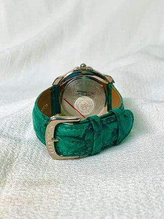 United Colors Of Benetton Quartz Silver-Tone Round Green Leather Watch