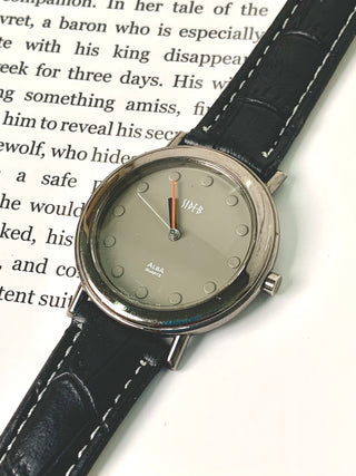 Alba Quartz Silver-Tone Round Black Leather Watch