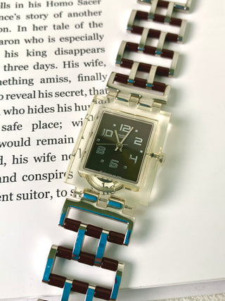Swatch Quartz Transparent Rectangular Bracelet Watch