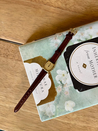 Vintage Tissot Quartz Gold-Tone Rectangular Brown Leather Strap Watch