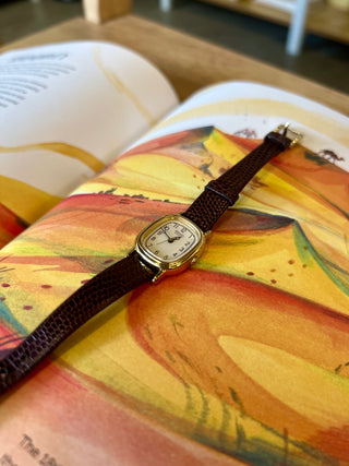 Seiko Quartz Gold-Tone Rectangular Brown Leather Strap Watch