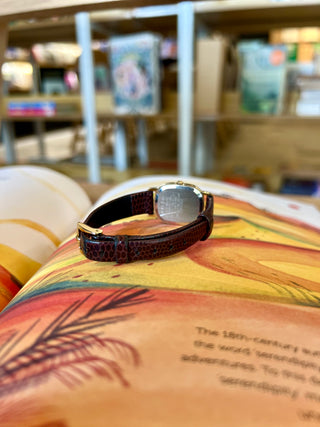 Seiko Quartz Gold-Tone Rectangular Brown Leather Strap Watch