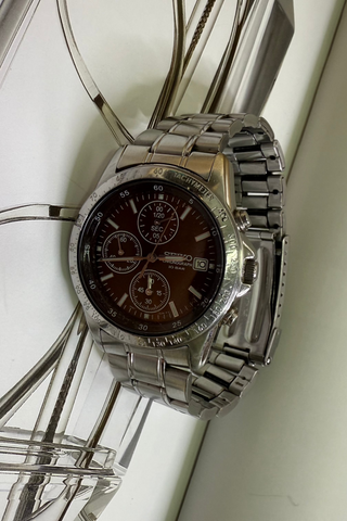 Seiko Quartz Chronograph Silver-Tone Round Bracelet Watch