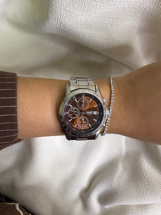 Seiko Quartz Chronograph Silver-Tone Round Bracelet Watch