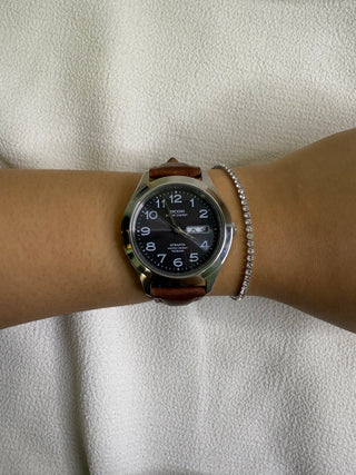 Ricoh Quartz Dark Brown Round Leather Strap Watch