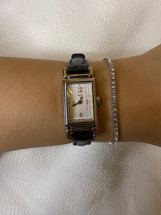 Coach Quartz Dress Silver-Tone Rectangular Black Leather Strap Watch