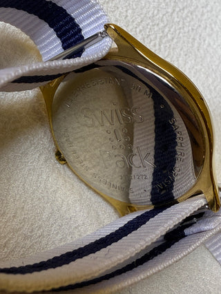 Tissot Quartz Gold-Tone Round Navy & White Cloth Strap Watch