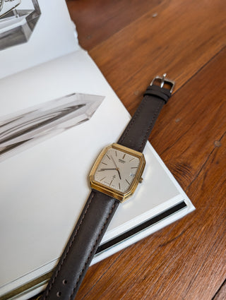 Vintage Seiko Quartz Gold Rectangular Leather Strap Watch