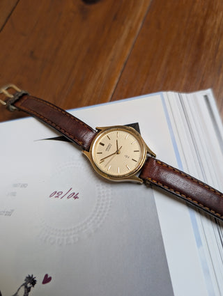 Vintage Seiko Quartz Gold Round Leather Strap Watch