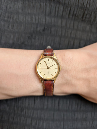 Vintage Seiko Quartz Gold Round Leather Strap Watch