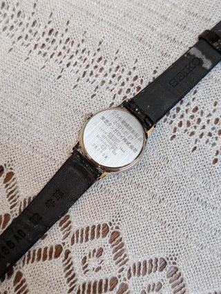 Vintage Seiko Quartz Silver Round Leather Strap Watch #1