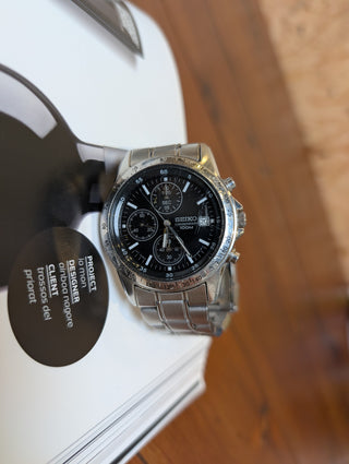 Seiko Quartz Chronograph Silver Round Bracelet Watch