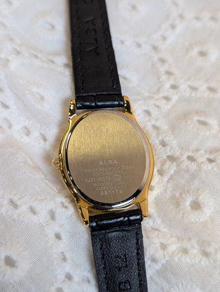 Alba Quartz Gold Oval Black Leather Strap Watch
