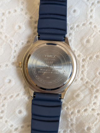 Vintage Timex Quartz Two-Tone Round Navy Rubber Strap Watch