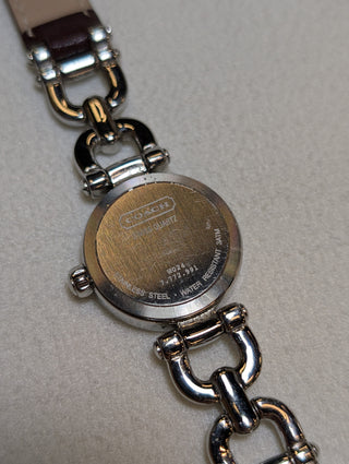 Vintage Coach Quartz Silver-Tone Round Brown Leather Strap Watch #1