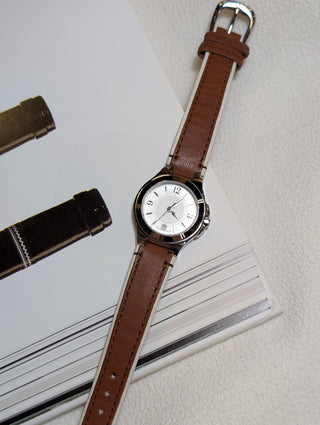 Vintage Coach Quartz Silver-Tone Round Brown Leather Strap Watch #2