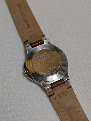 Vintage Coach Quartz Silver-Tone Round Brown Leather Strap Watch #2