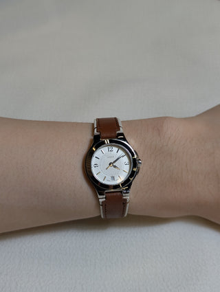 Vintage Coach Quartz Silver-Tone Round Brown Leather Strap Watch #2