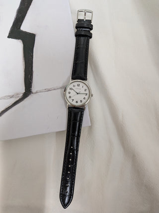 Attitude Analog Silver with Black Leather Strap Watch