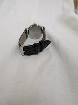 Attitude Analog Silver with Black Leather Strap Watch