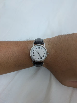 Attitude Analog Silver with Black Leather Strap Watch