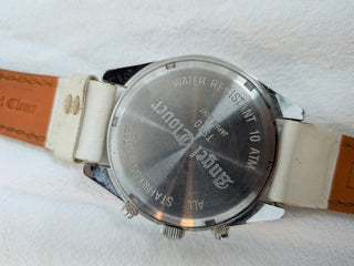 Angel Clover Analog Chronograph Silver Round Stainless Steel with White Leather Strap Watch